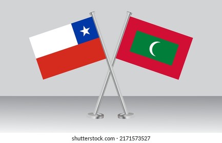 Crossed flags of Chile and Maldives. Official colors. Correct proportion. Banner design