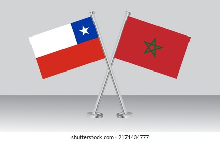 Crossed flags of Chile and Morocco. Official colors. Correct proportion. Banner design