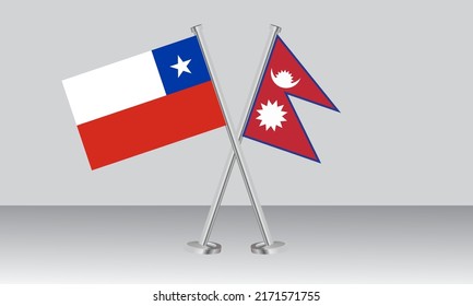 Crossed flags of Chile and Nepal. Official colors. Correct proportion. Banner design
