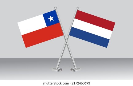 Crossed flags of Chile and Netherlands. Official colors. Correct proportion. Banner design