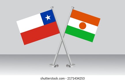 Crossed flags of Chile and Niger. Official colors. Correct proportion. Banner design