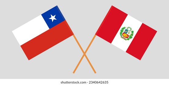 Crossed flags of Chile and Peru. Official colors. Correct proportion. Vector illustration
