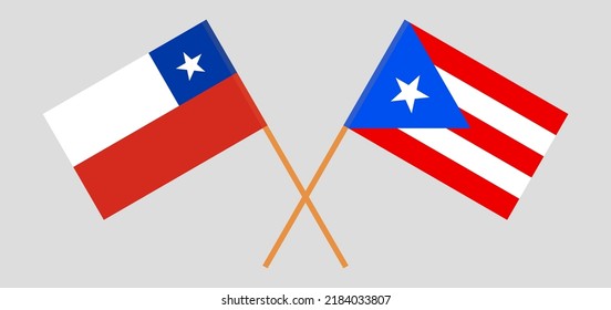 Crossed flags of Chile and Puerto Rico. Official colors. Correct proportion. Vector illustration
