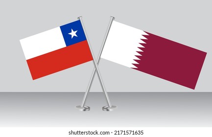 Banderas cruzadas de Chile y Qatar. Colores oficiales. Proporción correcta. Diseño de pancartas