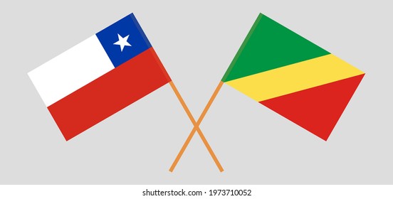 Crossed flags of Chile and Republic of the Congo. Official colors. Correct proportion