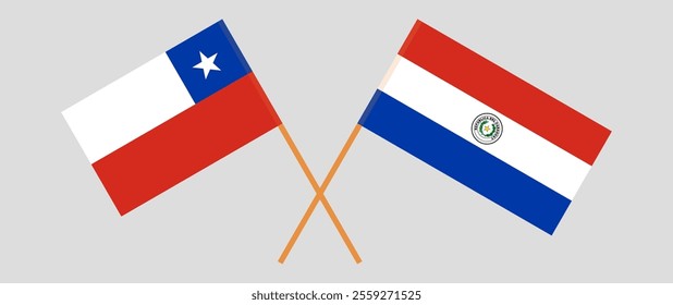 Crossed flags of Chile and Republic of Paraguay. Official colors. Correct proportion. Vector illustration.
