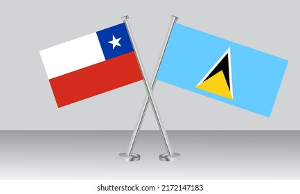 Banderas cruzadas de Chile y Santa Lucía. Colores oficiales. Proporción correcta. Diseño de pancartas