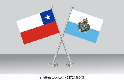 Crossed flags of Chile and San Marino. Official colors. Correct proportion. Banner design