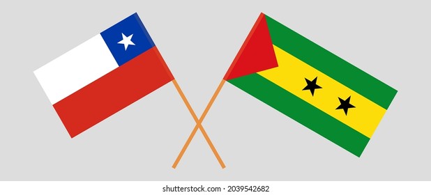 Crossed flags of Chile and Sao Tome and Principe. Official colors. Correct proportion