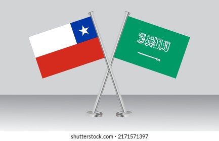 Crossed flags of Chile and Saudi Arabia. Official colors. Correct proportion. Banner design