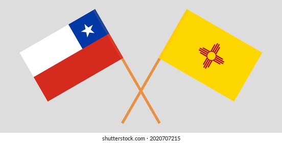 Crossed flags of Chile and the State of New Mexico. Official colors. Correct proportion