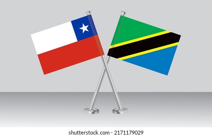 Crossed flags of Chile and Tanzania. Official colors. Correct proportion. Banner design