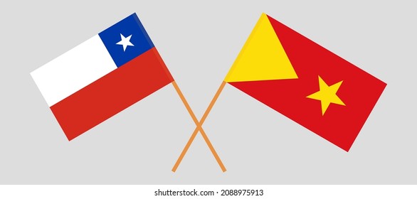 Banderas cruzadas de Chile y Tigray. Colores oficiales. Proporción correcta