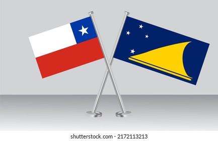 Crossed flags of Chile and Tokelau. Official colors. Correct proportion. Banner design