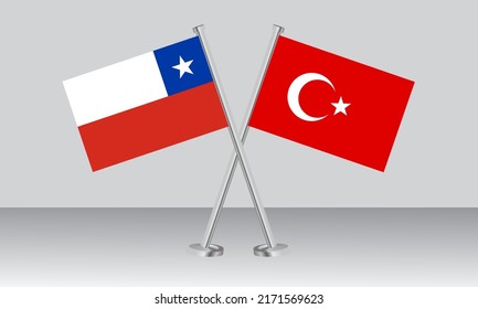 Gekreuzte Flaggen von Chile und der Türkei. Offizielle Farben. Richtiger Anteil. Banner-Design
