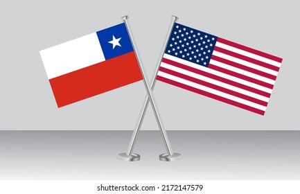 Crossed flags of Chile and United State of America (USA). Official colors. Correct proportion. Banner design