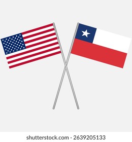 Crossed flags of Chile and USA. Vector design can be used for language learning, international business or travel concept.
