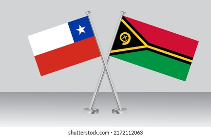 Banderas cruzadas de Chile y Vanuatu. Colores oficiales. Proporción correcta. Diseño de pancartas