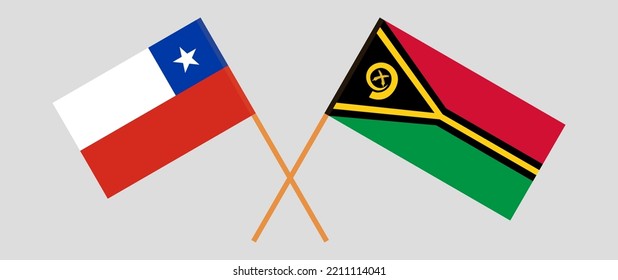 Banderas cruzadas de Chile y Vanuatu. Colores oficiales. Proporción correcta. Ilustración del vector
