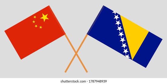 Crossed flags of China and Bosnia and Herzegovina. Official colors. Correct proportion. Vector illustration
