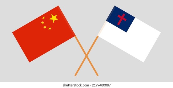 Banderas cruzadas de China y cristiandad. Colores oficiales. Proporción correcta. Ilustración del vector