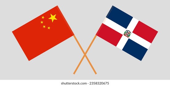 Crossed flags of China and Dominican Republic. Official colors. Correct proportion. Vector illustration

