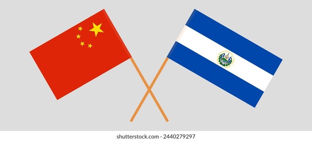 Crossed flags of China and El Salvador. Official colors. Correct proportion. Vector illustration
