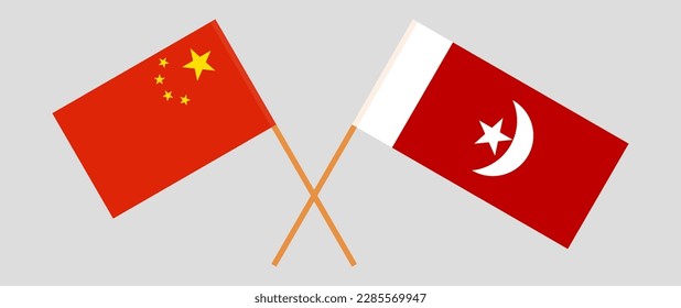Crossed flags of China and The Emirate of Umm Al Quwain. Official colors. Correct proportion. Vector illustration