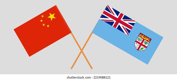 Crossed flags of China and Fiji. Official colors. Correct proportion. Vector illustration
