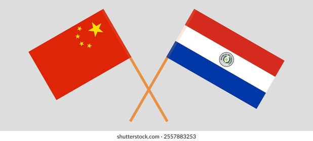 Crossed flags of China and Republic of Paraguay. Official colors. Correct proportion. Vector illustration.
