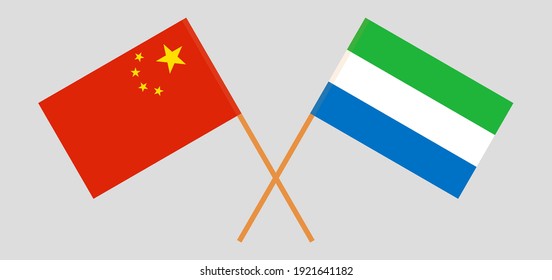 Crossed flags of China and Sierra Leone. Official colors. Correct proportion