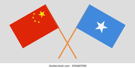 Crossed flags of China and Somalia. Official colors. Correct proportion