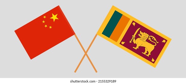 Crossed flags of China and Sri Lanka. Official colors. Correct proportion. Vector illustration
