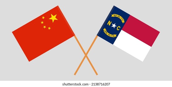 Banderas cruzadas de China y el estado de Carolina del Norte. Colores oficiales. Proporción correcta. Ilustración del vector
