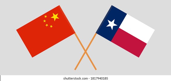 Banderas cruzadas de China y el Estado de Texas. Colores oficiales. Proporción correcta. Ilustración del vector
