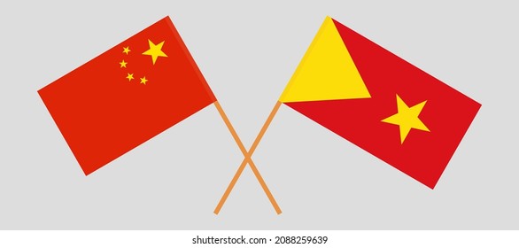 Crossed flags of China and Tigray. Official colors. Correct proportion. Vector illustration
