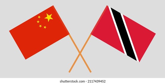Crossed flags of China and Trinidad and Tobago. Official colors. Correct proportion. Vector illustration
