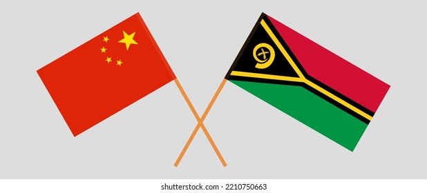 Crossed flags of China and Vanuatu. Official colors. Correct proportion. Vector illustration
