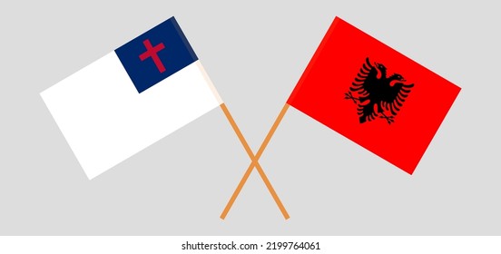 Banderas cruzadas de cristiandad y Albania. Colores oficiales. Proporción correcta. Ilustración del vector
