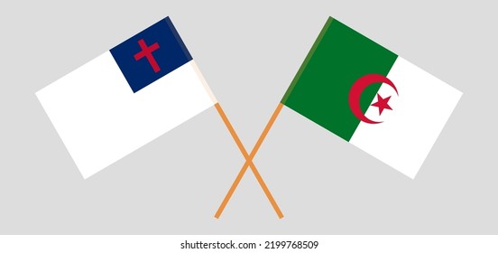 Banderas cruzadas de cristiandad y Argelia. Colores oficiales. Proporción correcta. Ilustración del vector
