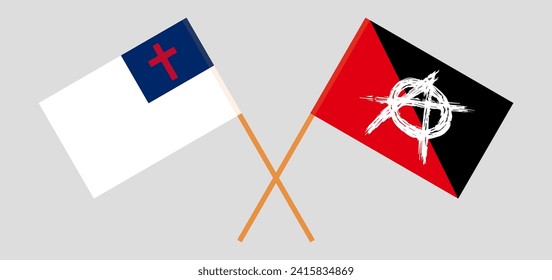 Crossed flags of christianity and anarchy. Official colors. Correct proportion. Vector illustration
