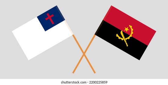 Banderas cruzadas de cristiandad y Angola. Colores oficiales. Proporción correcta. Ilustración del vector
