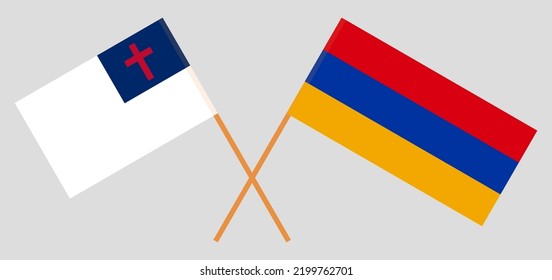 Banderas cruzadas de cristiandad y Armenia. Colores oficiales. Proporción correcta. Ilustración del vector
