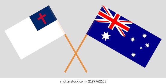 Banderas cruzadas de cristiandad y Australia. Colores oficiales. Proporción correcta. Ilustración del vector
