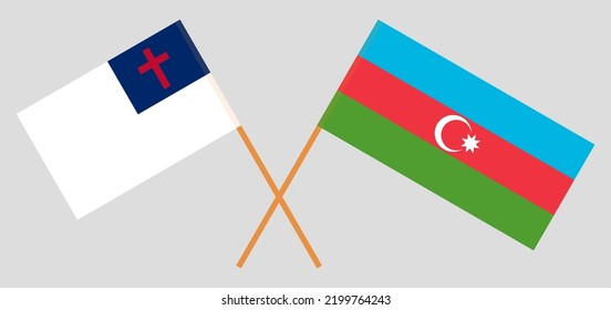 Banderas cruzadas de cristiandad y Azerbaiyán. Colores oficiales. Proporción correcta. Ilustración del vector
