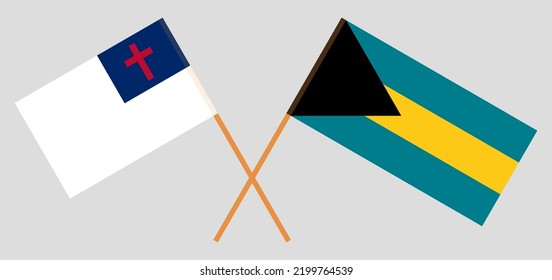 Banderas cruzadas de cristiandad y Bahamas. Colores oficiales. Proporción correcta. Ilustración del vector
