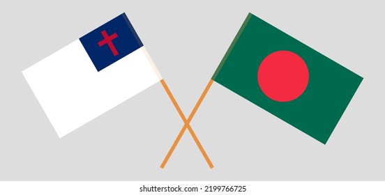 Banderas cruzadas de cristiandad y Bangladesh. Colores oficiales. Proporción correcta. Ilustración del vector
