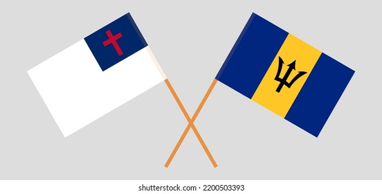 Banderas cruzadas de cristiandad y Barbados. Colores oficiales. Proporción correcta. Ilustración del vector
