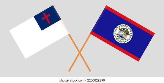 Banderas cruzadas de cristiandad y Belice. Colores oficiales. Proporción correcta. Ilustración del vector
