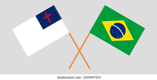 Banderas cruzadas de cristiandad y Brasil. Colores oficiales. Proporción correcta. Ilustración del vector